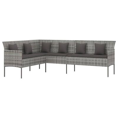 vidaXL L-shaped Patio Sofa with Cushions Gray Poly Rattan
