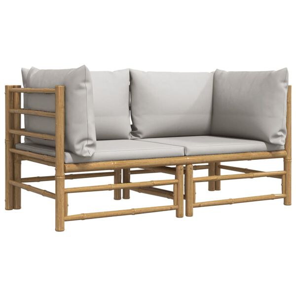 vidaXL Garden Corner Sofa Light Grey, Natural Bamboo Bamboo, Polyester