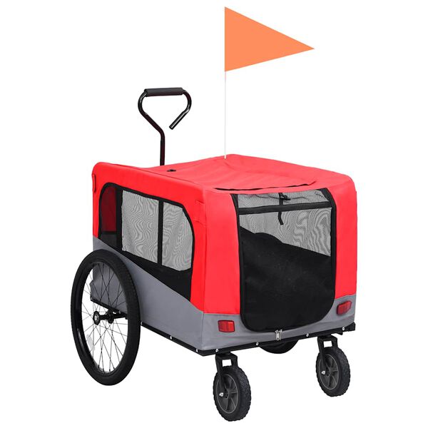 vidaXL Pet Bike Trailer Red and Grey Oxford fabric, steel, metal board