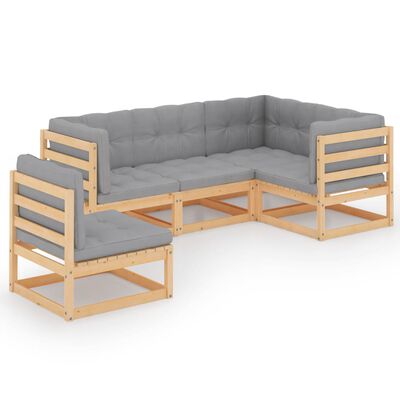 vidaXL 5 Piece Patio Lounge Set with Cushions Solid Wood Pine