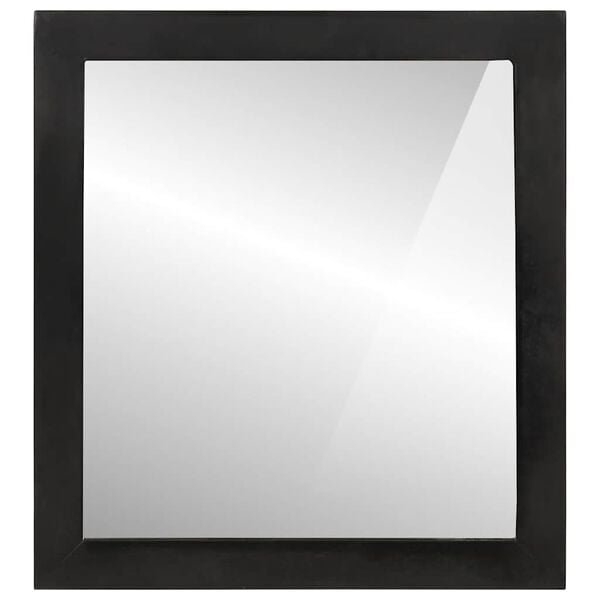 vidaXL Bathroom Mirror Black Glass, Solid Mango Wood Medium Mirror