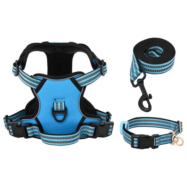 vidaXL Dog Harness Blue Polyester Medium Adjustable Armrests