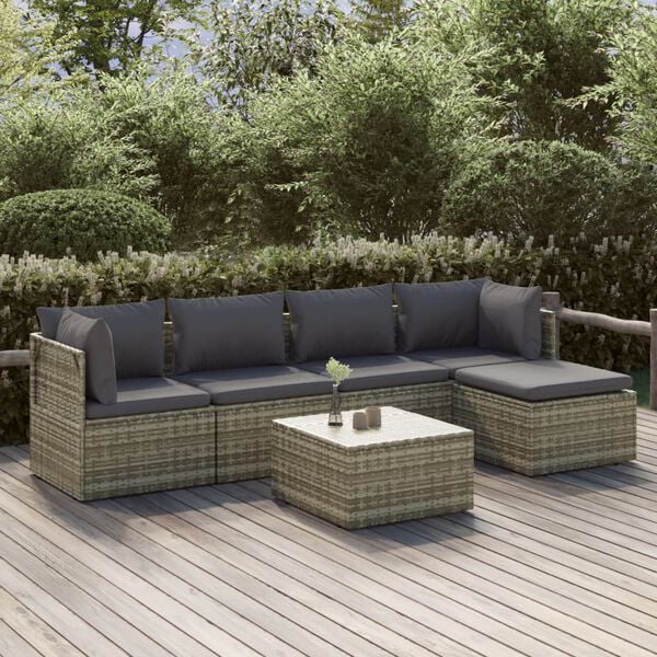 vidaXL Garden Lounge Set Grey PE rattan 6 Piece Set Adjustable Feet