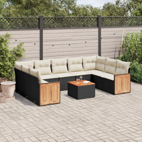vidaXL Garden Sofa Set Black and Cream