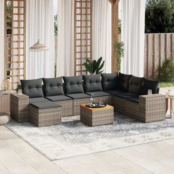 vidaXL Garden Sofa Set Grey with Dark Grey Cushions