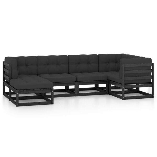 vidaXL Garden Lounge Set Black Solid pinewood 6 pieces Modular