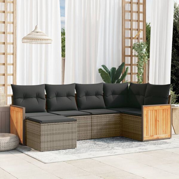 vidaXL Garden Sofa Set Grey PE rattan, powder-coated steel Medium