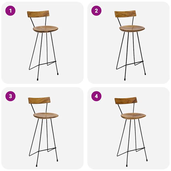 vidaXL Bar Stool Natural teak, Black Solid teak wood, Iron Standard