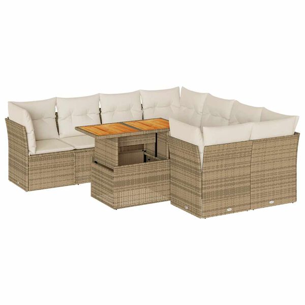 vidaXL Garden Sofa Set Beige PE rattan Large Adjustable Armrests