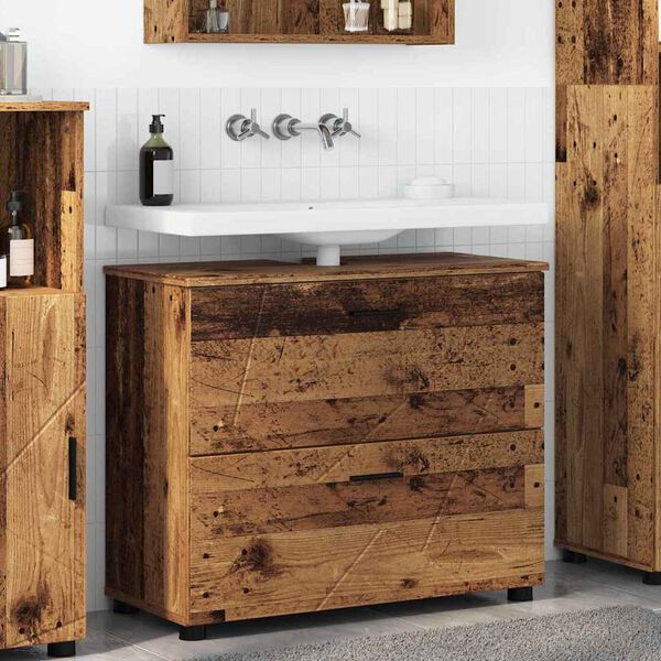 vidaXL Bathroom Cabinet with Drawer Old Wood 30.12 x 13.78 x 25.20 in