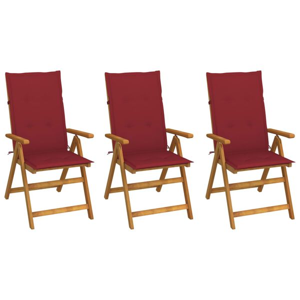 vidaXL Folding Patio Chairs 3 pcs with Cushions Solid Acacia Wood