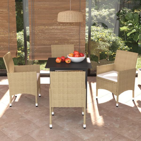 vidaXL Dining Set Beige PE Rattan Medium Light Weight Dining Set