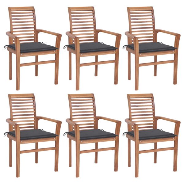 vidaXL Dining Chair Set of 6 Anthracite Teak Wood Medium Stackable