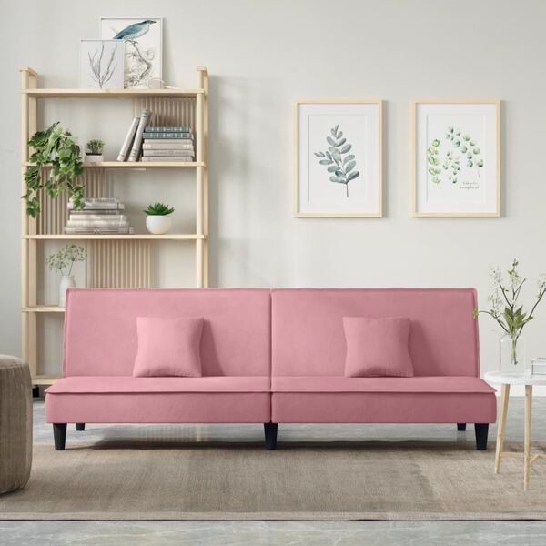 vidaXL Sofa Bed Pink Velvet (100% polyester), plywood Full-Size