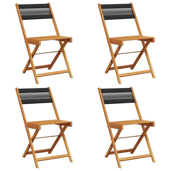 vidaXL Garden Chair Set of 4 Black Solid Acacia wood Medium Foldable