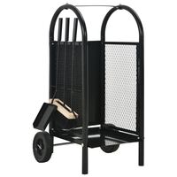 vidaXL Firewood Cart Black 11.8"x13.8"x31.9" Steel
