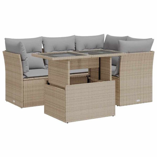 vidaXL Garden Sofa Set Beige PE Rattan 5-Piece Set Adjustable Armrests