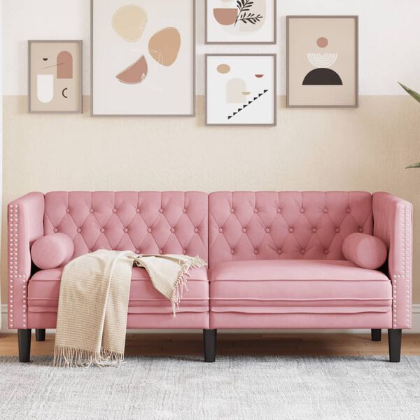 vidaXL Chesterfield Sofa with Bolsters 2-Seater Pink Velvet