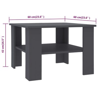 vidaXL Coffee Table Gray 23.6"x23.6"x16.5" Engineered Wood