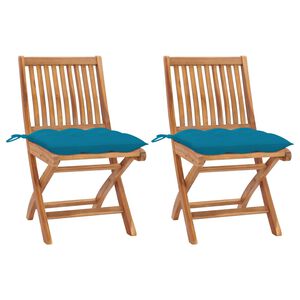 vidaXL Patio Chair Set of 2 Light blue cushions, Natural wood