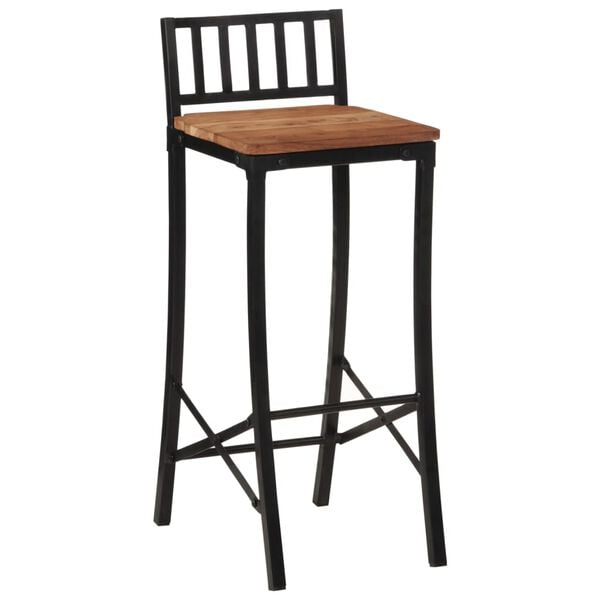 vidaXL Bar Chair Set of 2 Natural Wood and Black Solid Acacia wood, Iron