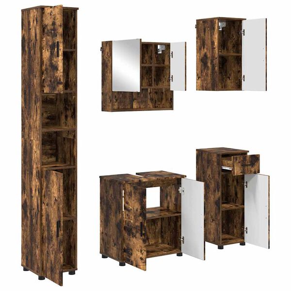 vidaXL Bathroom Furniture Set 5 pcs Smoked Oak Engineered wood & Metal
