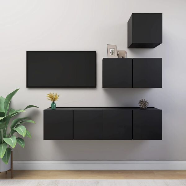 vidaXL TV Cabinet Set Black Engineered wood Large Wall mounting