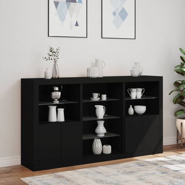 vidaXL Sideboard Black Engineered wood, glass Medium to Large Sideboard