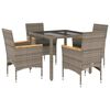 vidaXL 5 Piece Patio Dining Set with Cushions Grey Poly Rattan and Glass