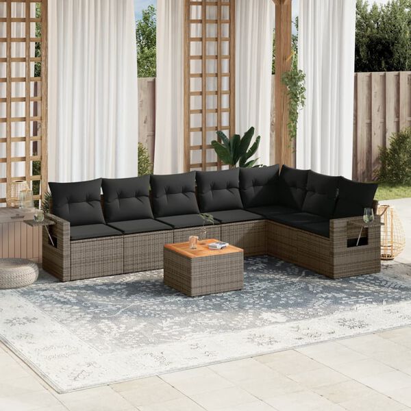 vidaXL Garden Sofa Set Grey PE Rattan Adjustable Armrests