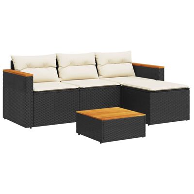 vidaXL 3 Piece Patio Sofa Set with Cushions Black Poly Rattan