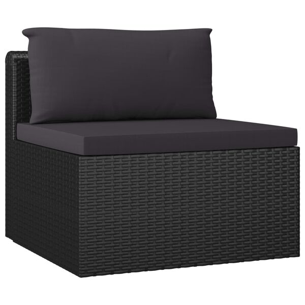 vidaXL Garden Lounge Set Black PE Rattan, Powder-Coated Steel, Polyester
