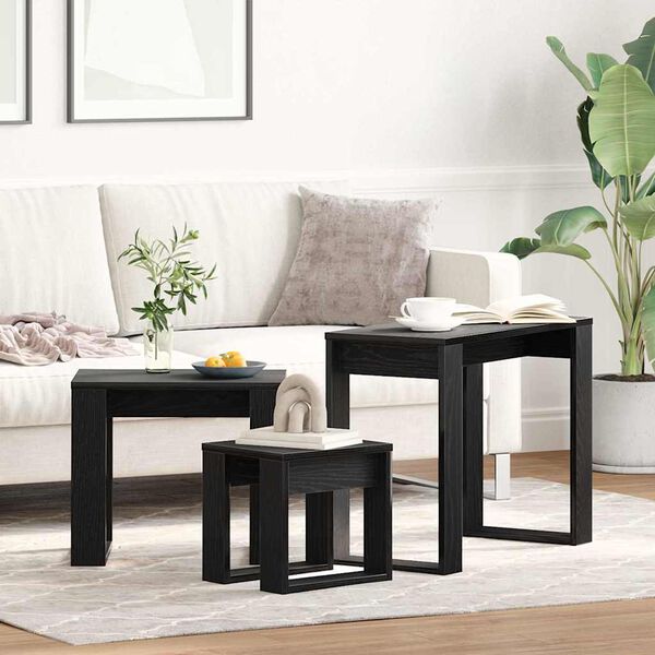 vidaXL Nesting Tables 3 pcs Black Oak Engineered Wood