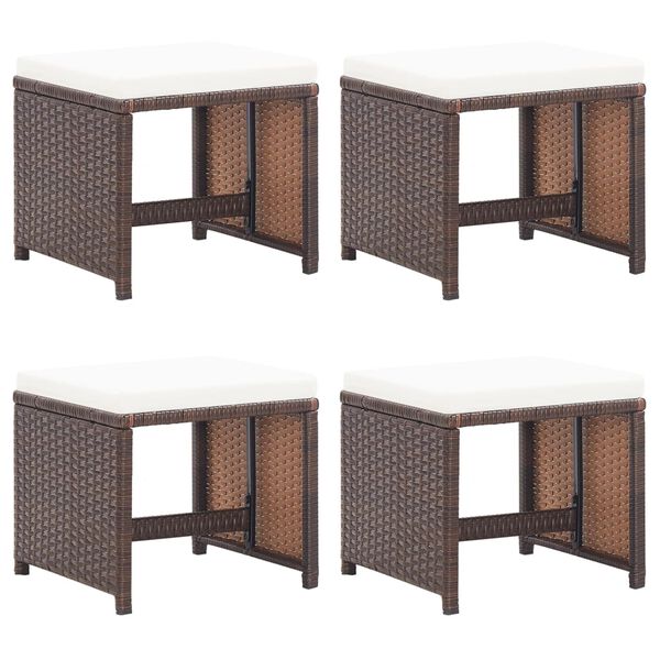 vidaXL Garden Stool Set of 4 Brown PE Rattan Standard Garden Stool