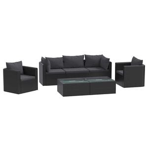 vidaXL Garden Sofa Black Poly Rattan, Powder-Coated Steel, Polyester