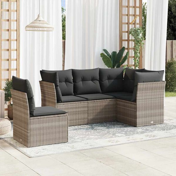 vidaXL Garden Sofa Set Light Grey PE rattan Medium Adjustable Feet