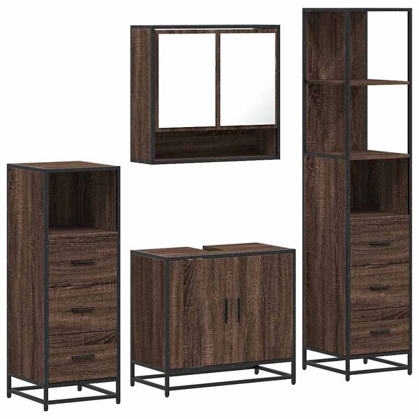 vidaXL Bathroom Furniture Set Brown oak Engineered wood, Metal varied