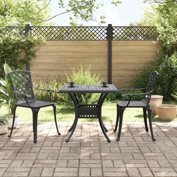 vidaXL 3 Piece Bistro Set Black Cast Aluminum