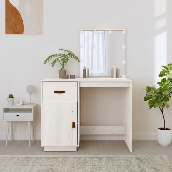 vidaXL Dressing Table White Solid Pine Wood Medium Dressing Table