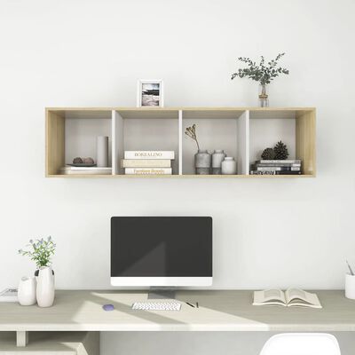 vidaXL Wall-mounted TV Cabinet Sonoma Oak and White 14.6"x14.6"x56.1" Chipboard