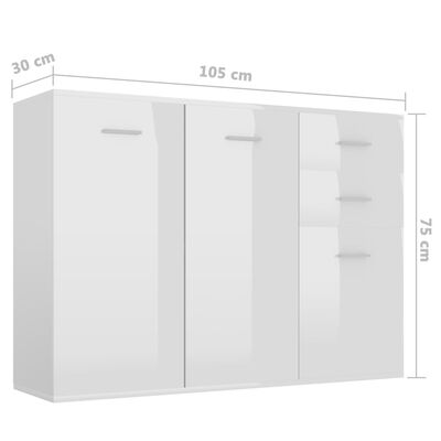 vidaXL Sideboard High Gloss White 41.3" x 11.8" x 29.5" Engineered Wood