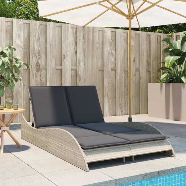 vidaXL Patio Sun Lounger Light Gray PE Rattan, Powder-Coated Steel Double