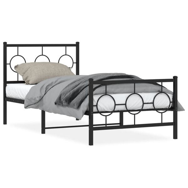 vidaXL Bed Frame Black Powder-Coated Steel Twin Durable Bed Frame