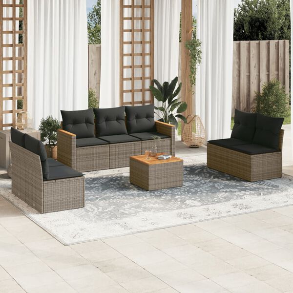 vidaXL Garden Sofa Set Grey PE rattan, powder-coated steel, acacia wood