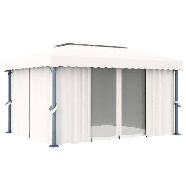 vidaXL Gazebo with Curtain 13.1'x9.8' Cream White Aluminum
