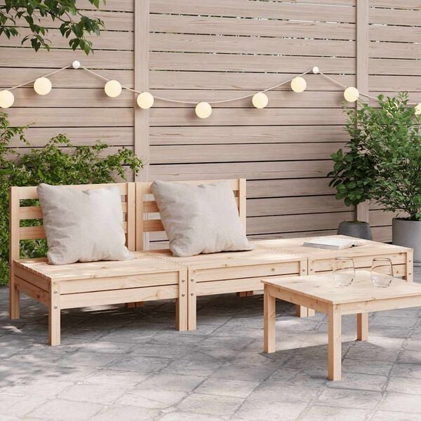 vidaXL Garden Sofa Natural Pine Solid Pine Wood 3-Seater Modular