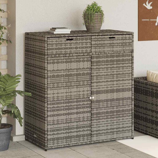 vidaXL Garden Storage Cabinet Grey PE Rattan Large Durable