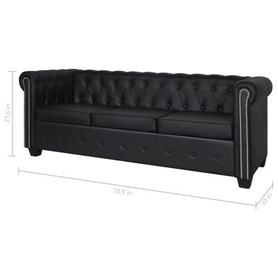 vidaXL Chesterfield 3-Seater Artificial Leather Black