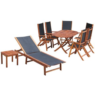 vidaXL 9 Piece Patio Dining Set with Cushions Solid Acacia Wood
