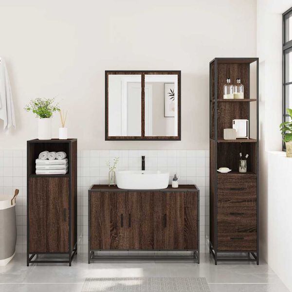 vidaXL Bathroom Furniture Set Brown Oak Engineered wood, Metal Large